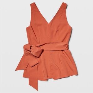 Club Monaco Terracotta V-Neck Waist-Tie Peplum Top